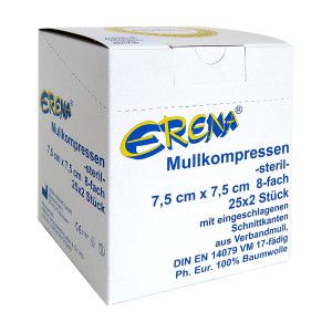 Erena sterile Mullkompressen 7,5 x 7,5 cm, 8 fach